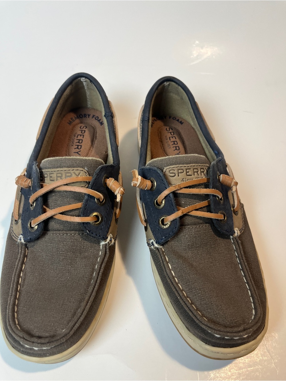 Sperry Women's Brown Canvas Boat Shoes with Leather Navy Trim